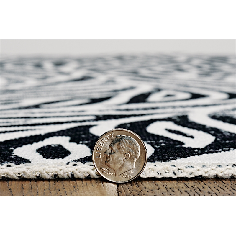 Linon Washable Kai Polyester 2'x8' Rug in Ivory and Black