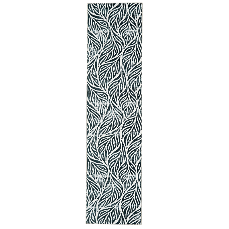 Linon Washable Kai Polyester 2'x8' Rug in Ivory and Black