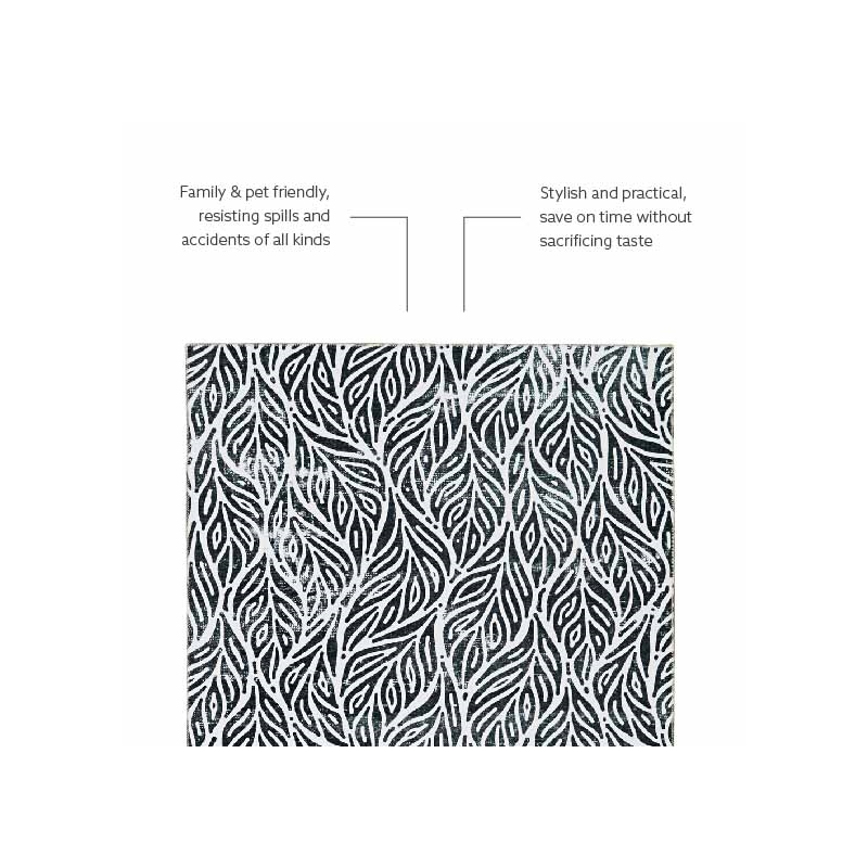 Linon Washable Kai Polyester 2'x8' Rug in Ivory and Black