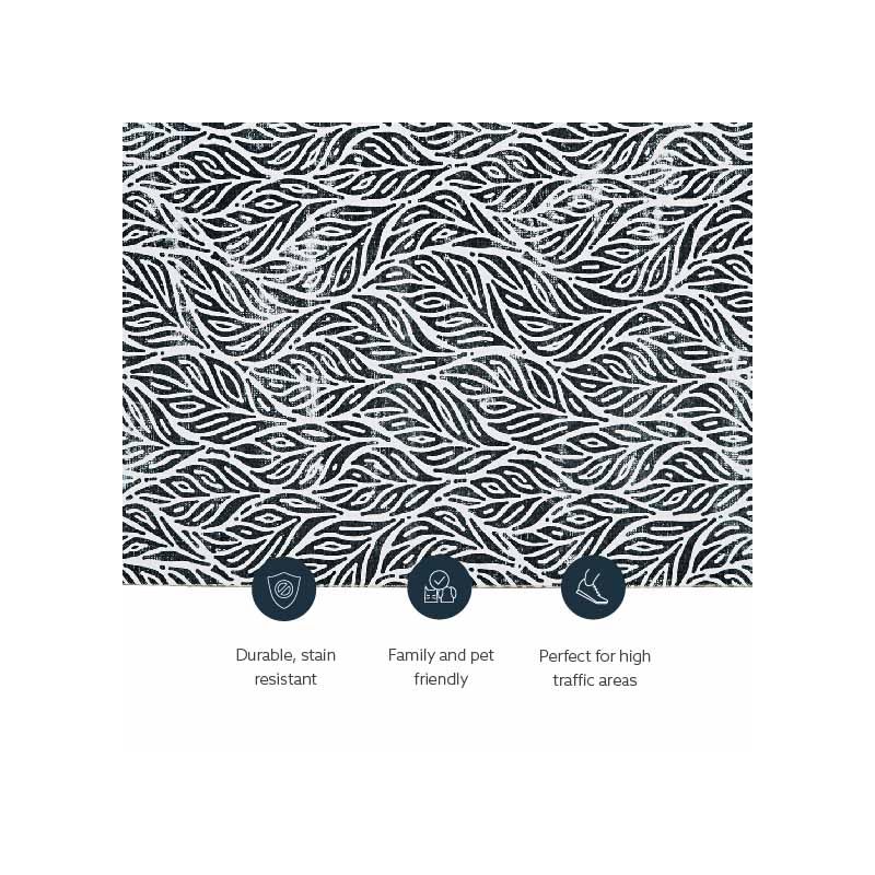Linon Washable Kai Polyester 2'x8' Rug in Ivory and Black