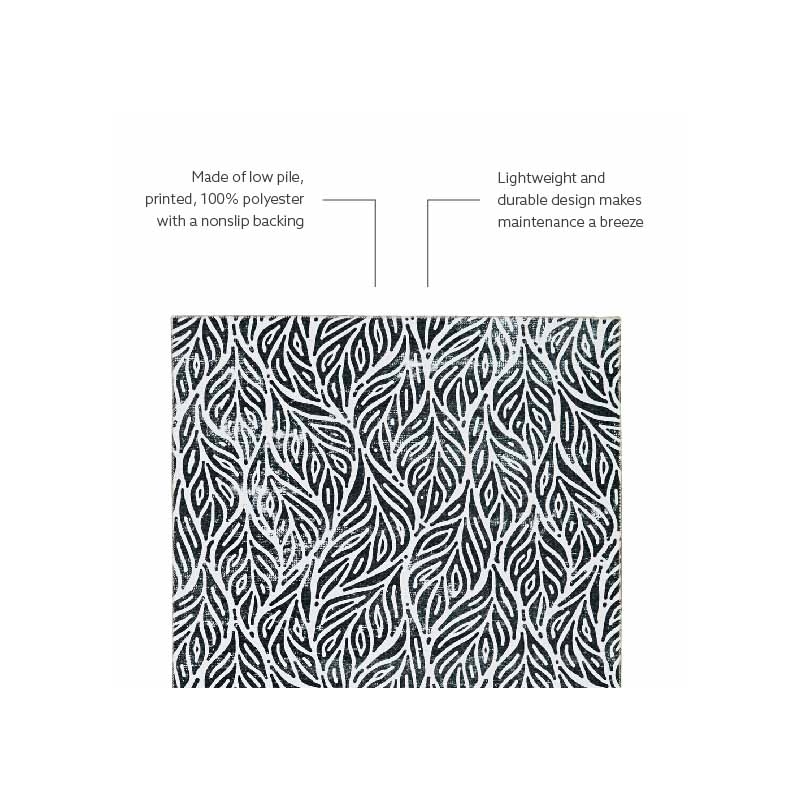 Linon Washable Kai Polyester 2'x8' Rug in Ivory and Black