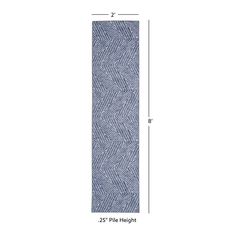 Linon Washable Lathan Polyester 2'x8' Rug in Gray