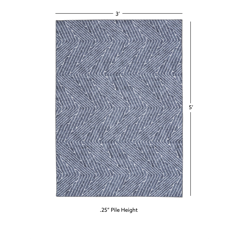Linon Washable Lathan Polyester 3'x5' Rug in Gray
