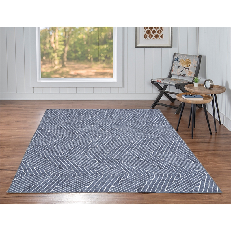 Linon Washable Lathan Polyester 5'x7' Rug in Gray