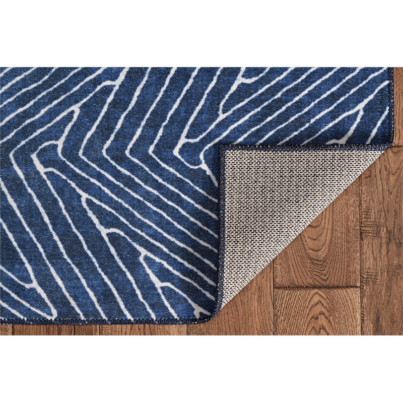 Linon Washable Lathan Polyester 2'x3' Rug in Blue