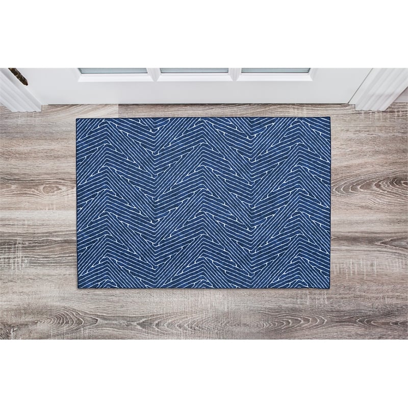 Linon Washable Lathan Polyester 2'x3' Rug in Blue