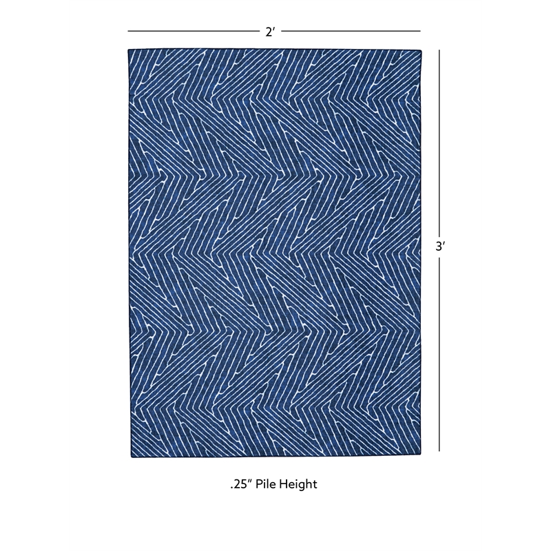 Linon Washable Lathan Polyester 2'x3' Rug in Blue