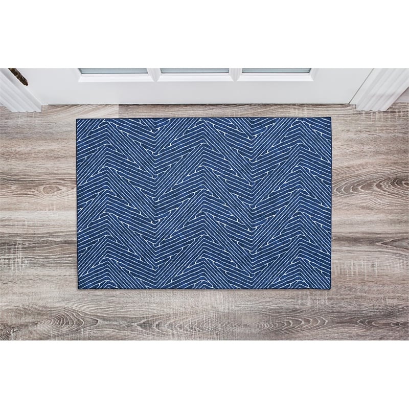 Linon Washable Lathan Polyester 2'x3' Rug in Blue