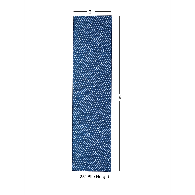Linon Washable Lathan Polyester 2'x8' Rug in Blue