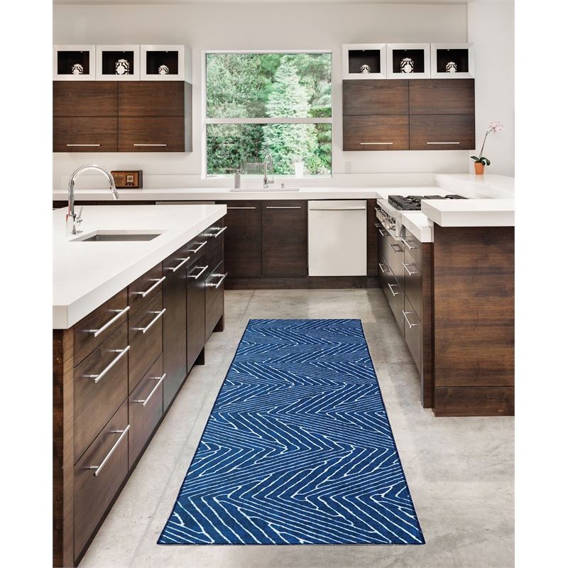 Linon Washable Lathan Polyester 2'x8' Rug in Blue