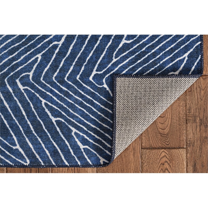 Linon Washable Lathan Polyester 2'x8' Rug in Blue