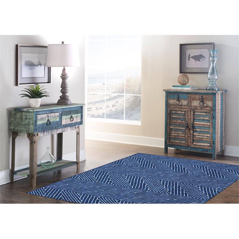 Linon Washable Lathan Polyester 5'x7' Rug in Blue