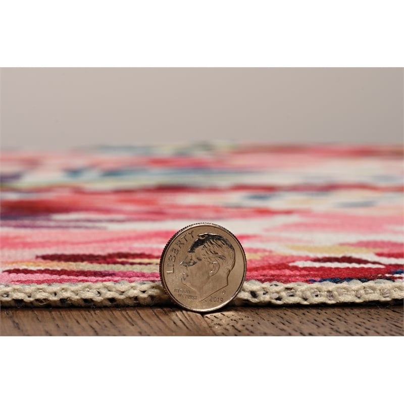 Linon Washable Gatlin Polyester 2'x3' Rug in Raspberry Red
