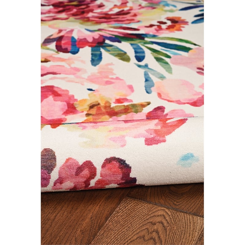 Linon Washable Gatlin Polyester 2'x8' Rug in Raspberry Red