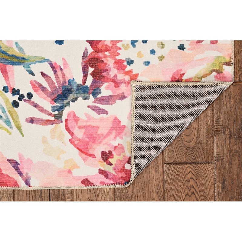 Linon Washable Gatlin Polyester 2'x8' Rug in Raspberry Red