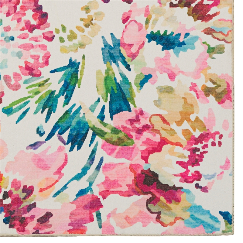Linon Washable Gatlin Polyester 3'x5' Rug in Raspberry Red