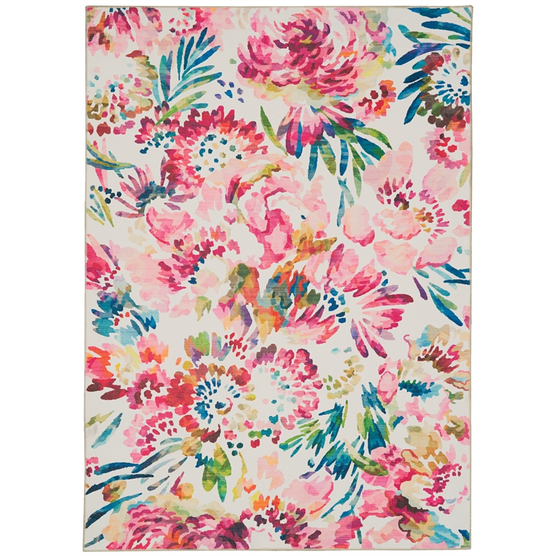 Linon Washable Gatlin Polyester 3'x5' Rug in Raspberry Red