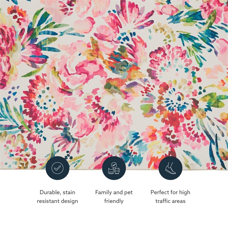 Linon Washable Gatlin Polyester 5'x7' Rug in Raspberry Red