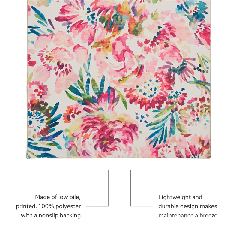 Linon Washable Gatlin Polyester 5'x7' Rug in Raspberry Red