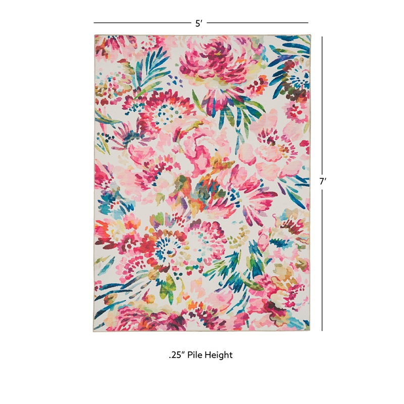 Linon Washable Gatlin Polyester 5'x7' Rug in Raspberry Red