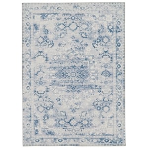 Linon Washable Zayd Polyester 5'x7' Rug in Gray