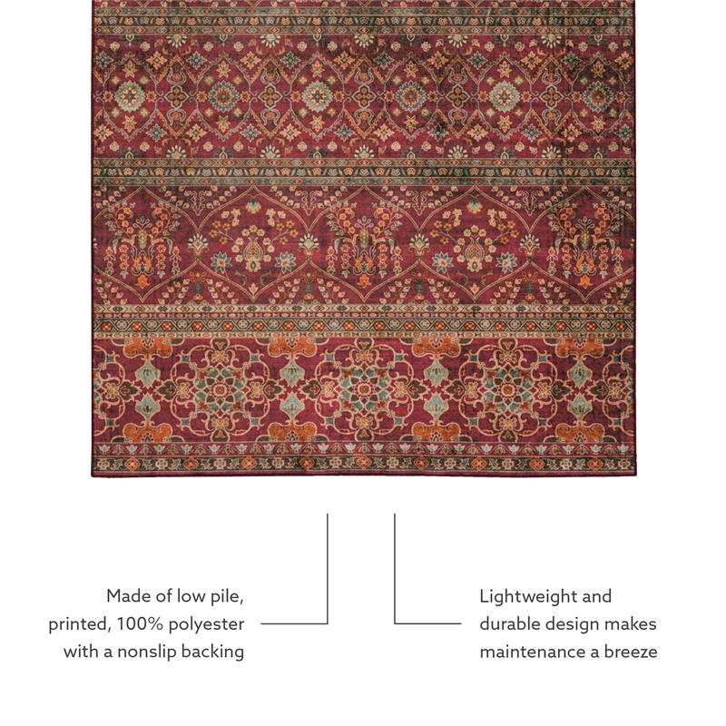 Linon Washable Wesson Polyester 2'x3' Rug in Garnet Red