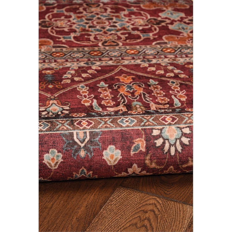 Linon Washable Wesson Polyester 2'x3' Rug in Garnet Red