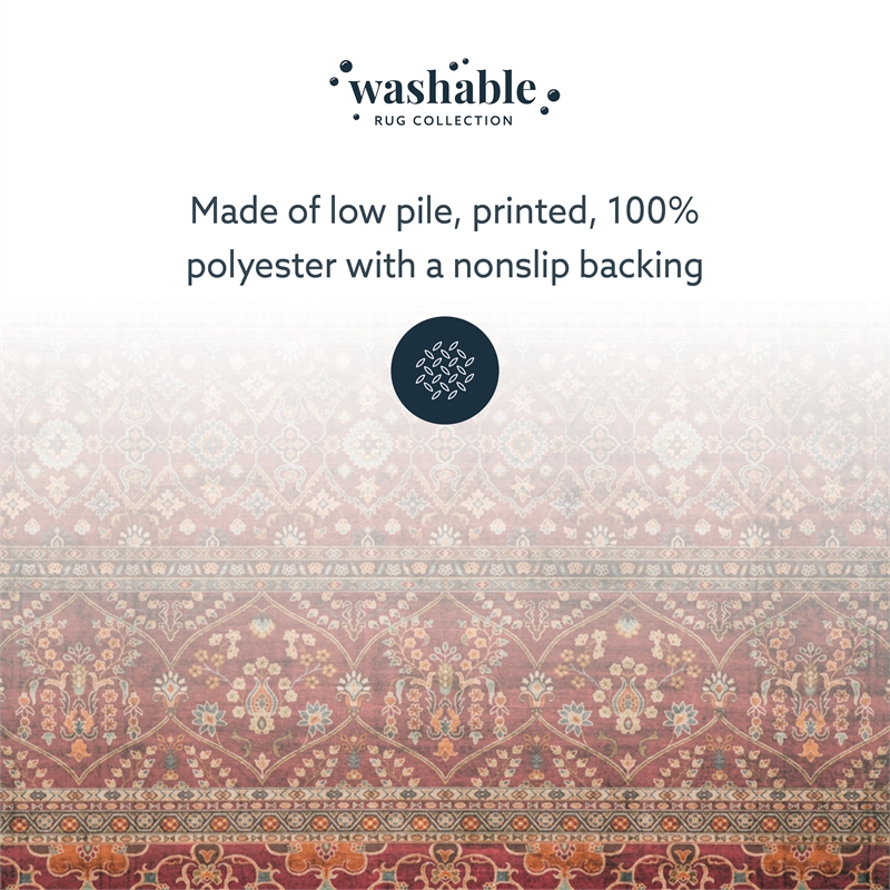 Linon Washable Wesson Polyester 5'x7' Rug in Garnet Red