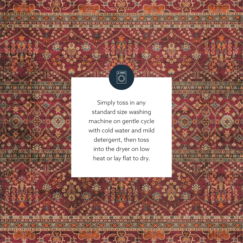 Linon Washable Wesson Polyester 5'x7' Rug in Garnet Red