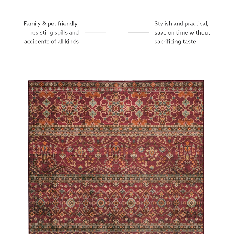 Linon Washable Wesson Polyester 5'x7' Rug in Garnet Red