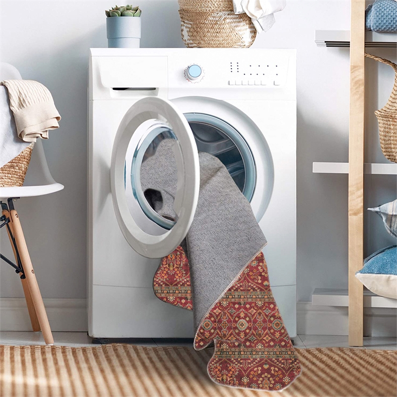 Linon Washable Wesson Polyester 5'x7' Rug in Garnet Red