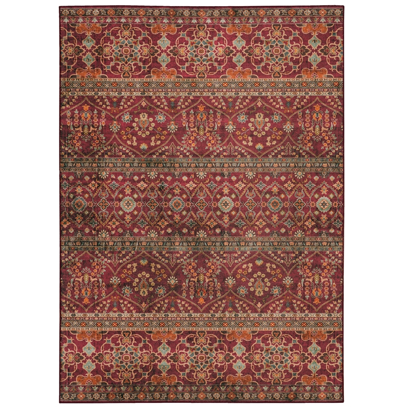 Linon Washable Wesson Polyester 5'x7' Rug in Garnet Red