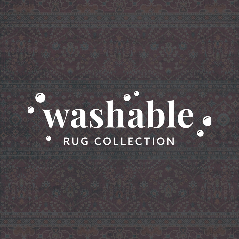 Linon Washable Wesson Polyester 5'x7' Rug in Garnet Red