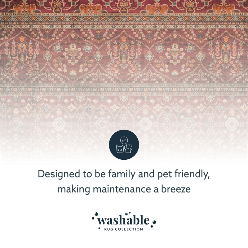 Linon Washable Wesson Polyester 5'x7' Rug in Garnet Red