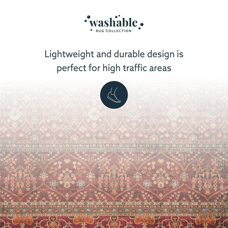 Linon Washable Wesson Polyester 5'x7' Rug in Garnet Red