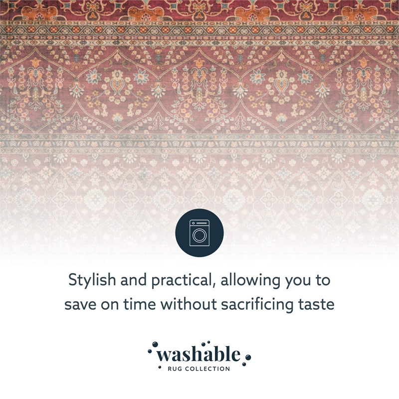 Linon Washable Wesson Polyester 5'x7' Rug in Garnet Red