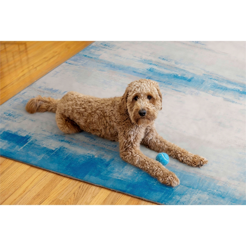 Linon Washable Wells Polyester 5'x7' Rug in Ivory