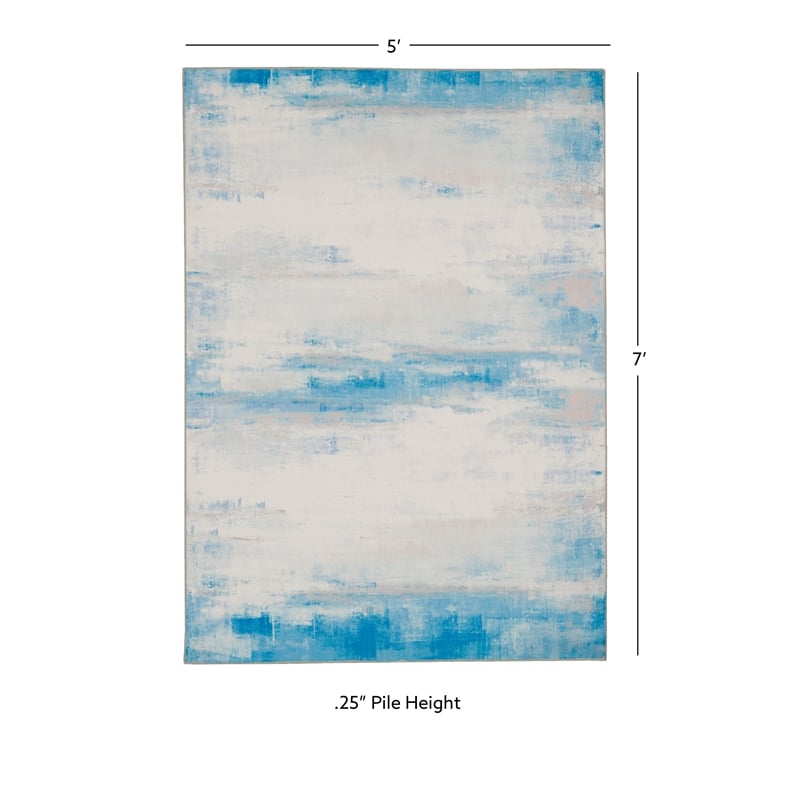 Linon Washable Wells Polyester 5'x7' Rug in Ivory