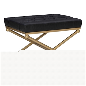 linon finn metal upholstered faux leather stool in black and gold