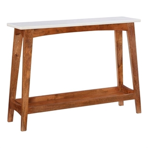 linon pace wood and marble console table in brown