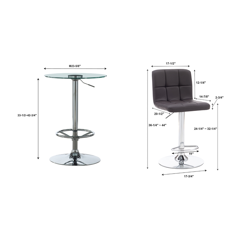 Linon Hanlon Metal Gas Lift Adjustable Barstool in Chocolate Brown Faux Leather
