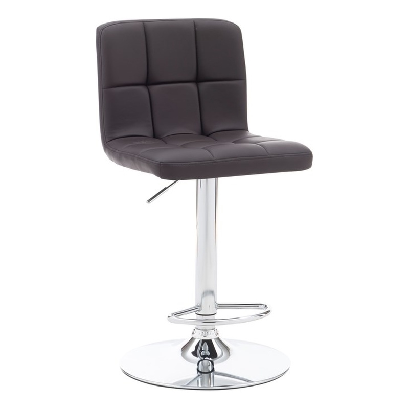 Linon Hanlon Metal Gas Lift Adjustable Barstool in Chocolate Brown Faux Leather