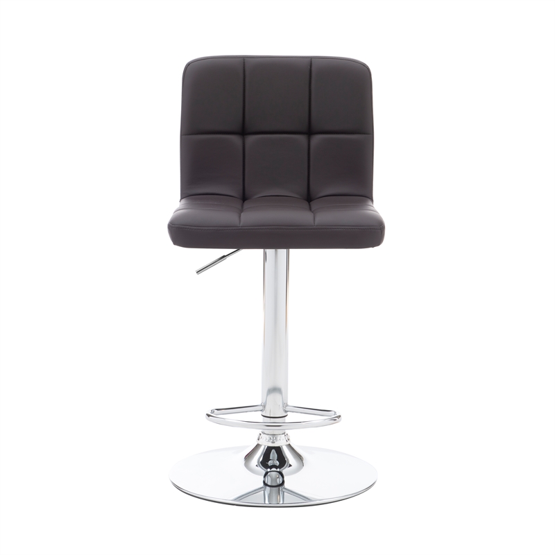 Linon Hanlon Metal Gas Lift Adjustable Barstool in Chocolate Brown Faux Leather