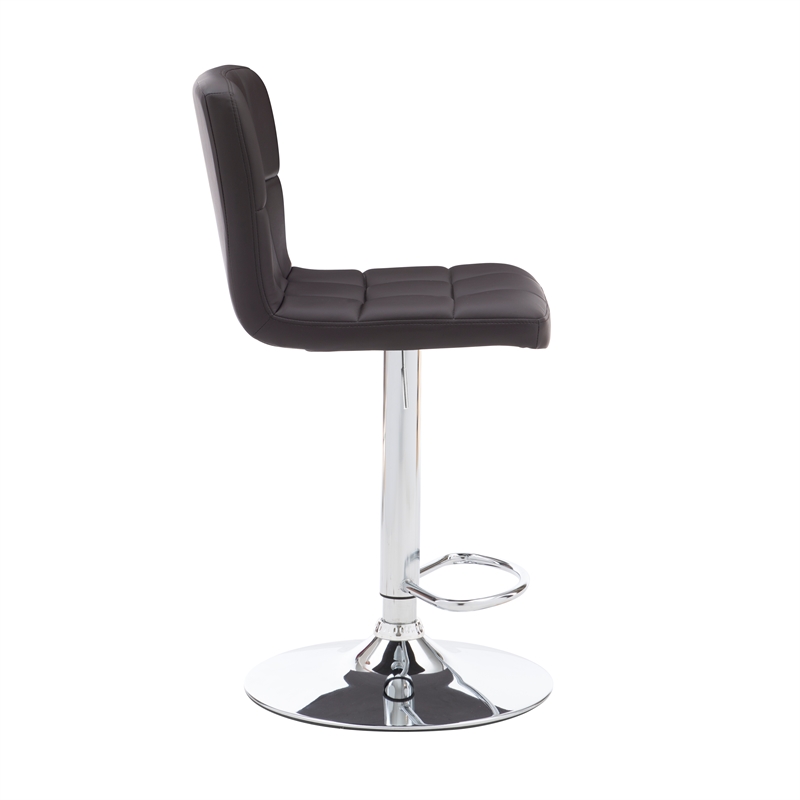 Linon Hanlon Metal Gas Lift Adjustable Barstool in Chocolate Brown Faux Leather
