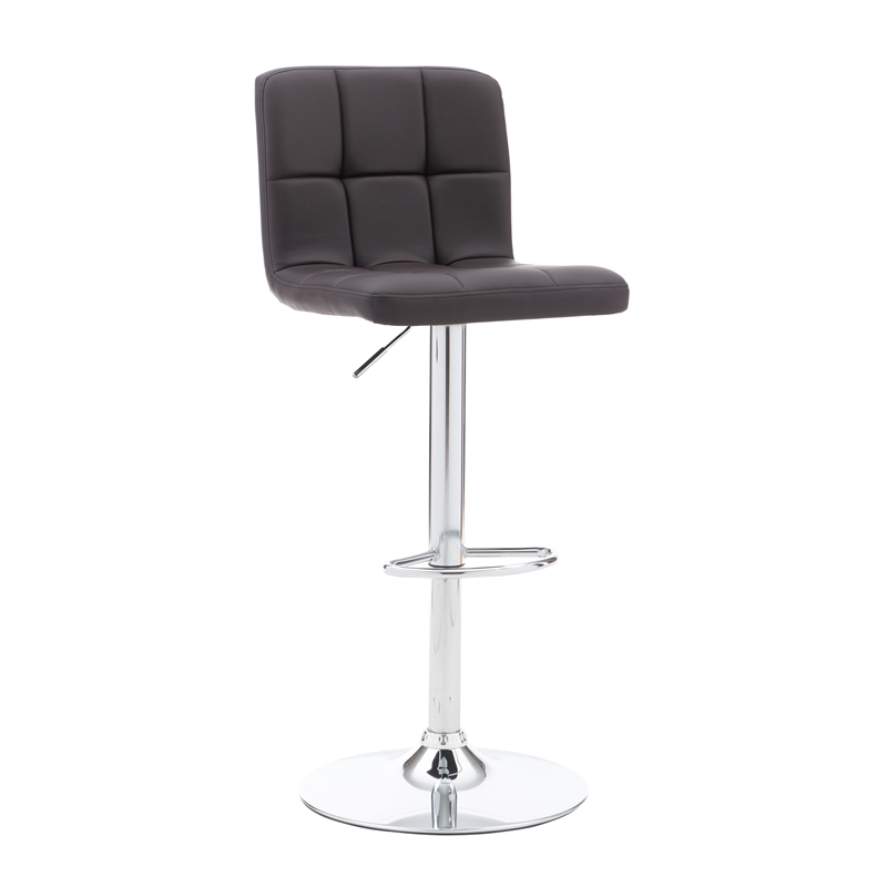Linon Hanlon Metal Gas Lift Adjustable Barstool in Chocolate Brown Faux Leather