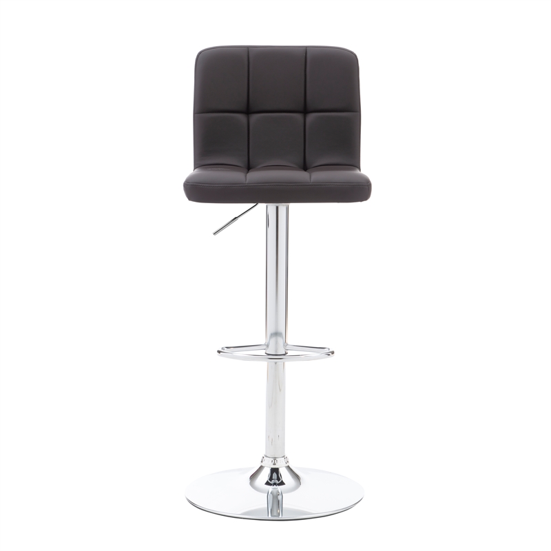 Linon Hanlon Metal Gas Lift Adjustable Barstool in Chocolate Brown Faux Leather