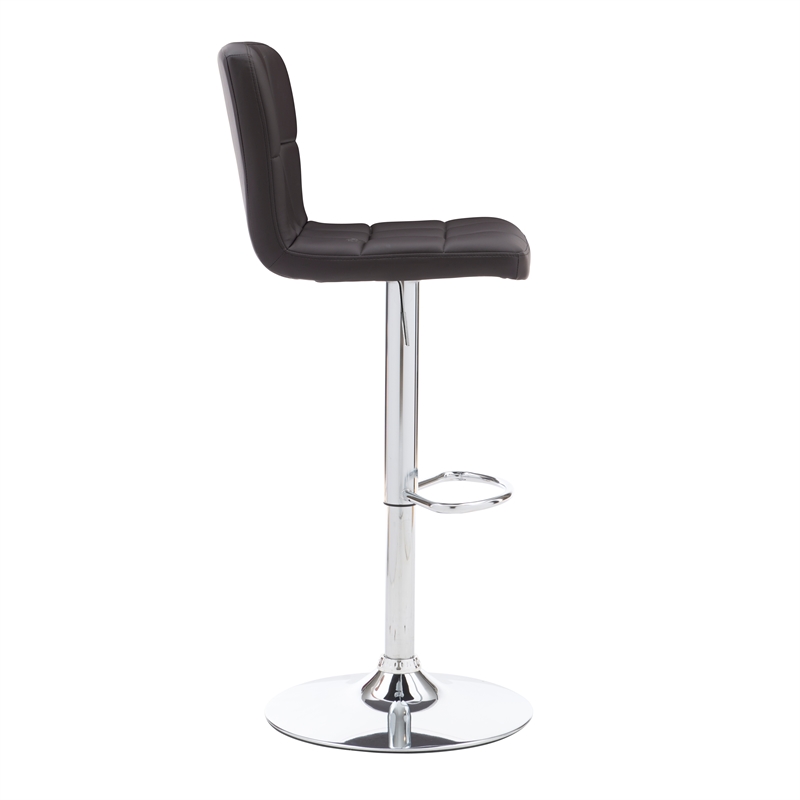 Linon Hanlon Metal Gas Lift Adjustable Barstool in Chocolate Brown Faux Leather