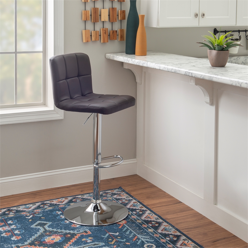 Linon Hanlon Metal Gas Lift Adjustable Barstool in Chocolate Brown Faux Leather