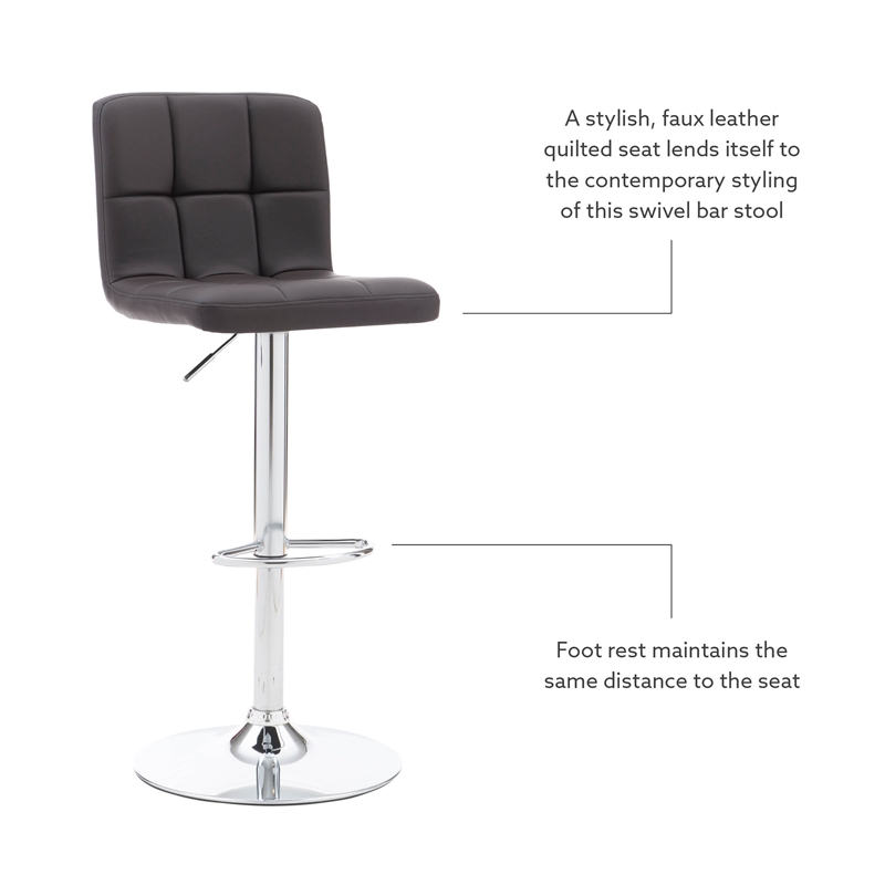 Linon Hanlon Metal Gas Lift Adjustable Barstool in Chocolate Brown Faux Leather