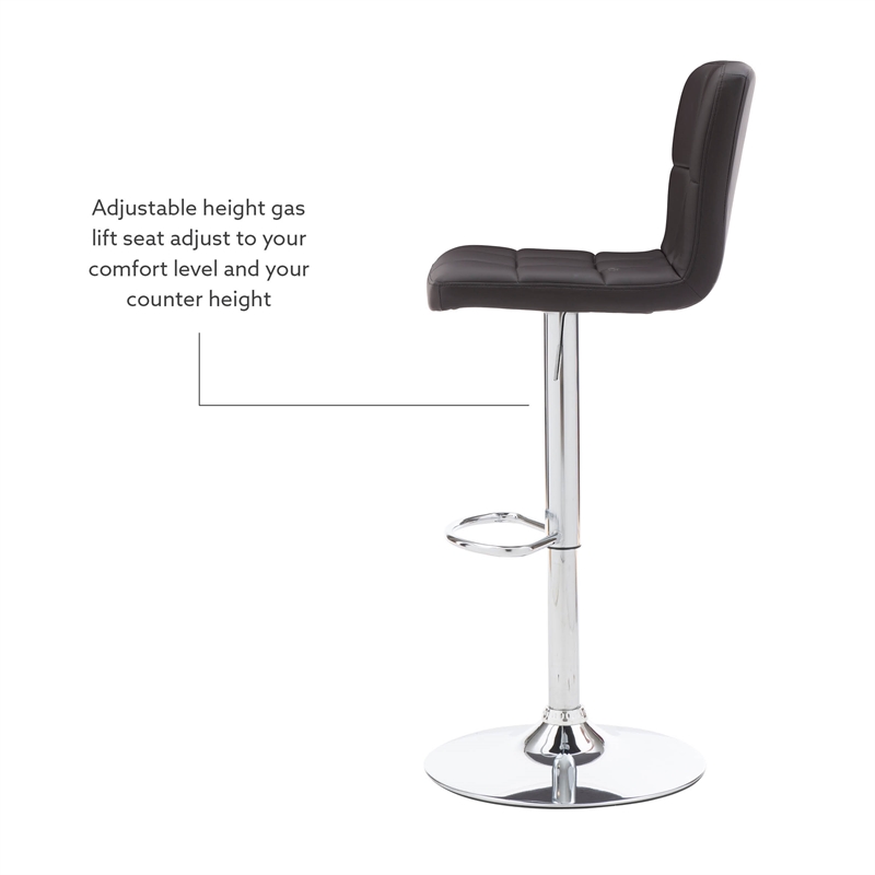Linon Hanlon Metal Gas Lift Adjustable Barstool in Chocolate Brown Faux Leather